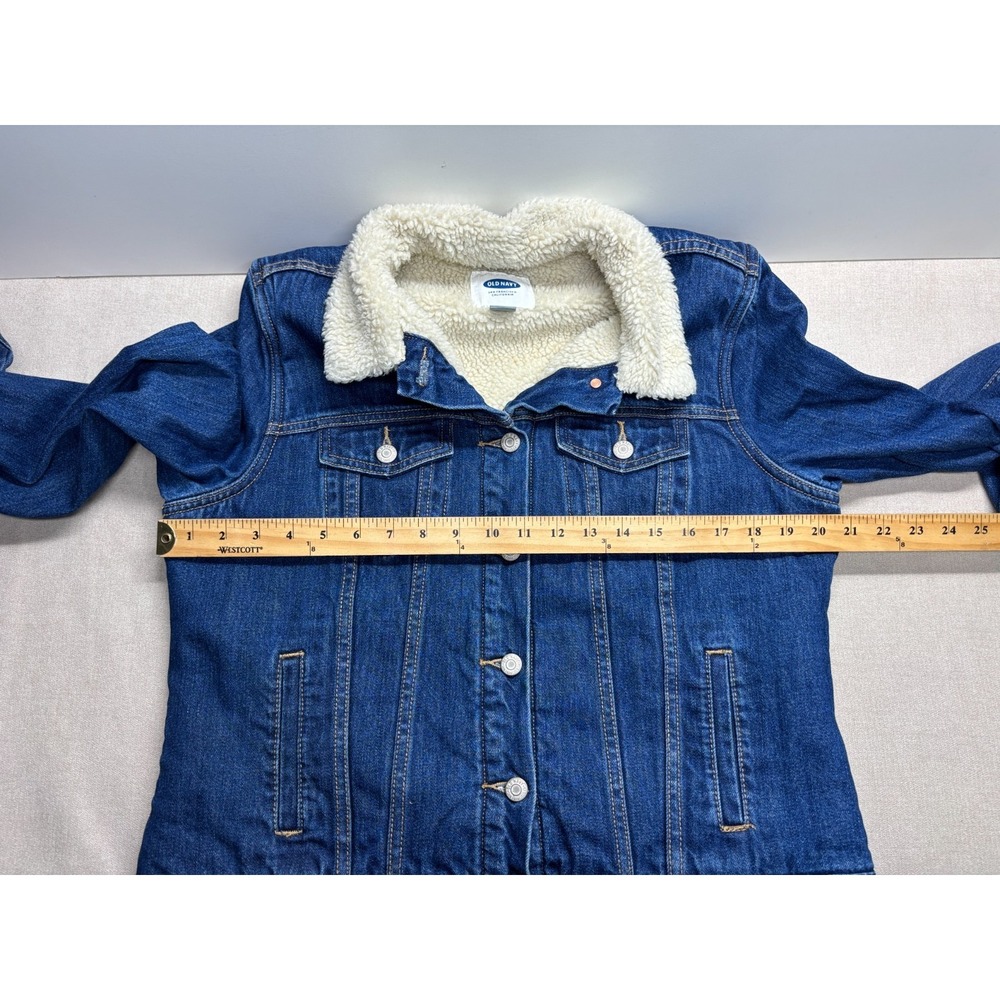 Old Navy Jacket Womens L Blue Denim Jean Sherpa Lined Trucker - Picture 6 of 8
